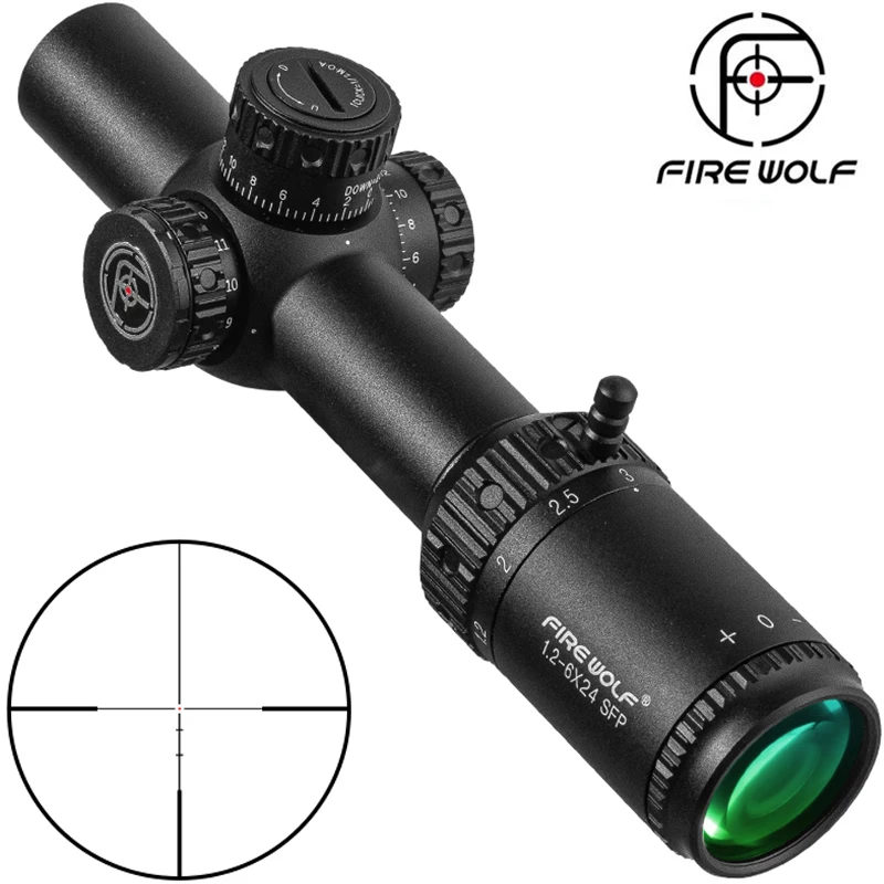 

FIRE WOLF 1.2-6X24 IR SFP Compact Scope Mil Dot Red&Green Illuminated Tactical Riflescope Lock Reset Hunting Optical Sight