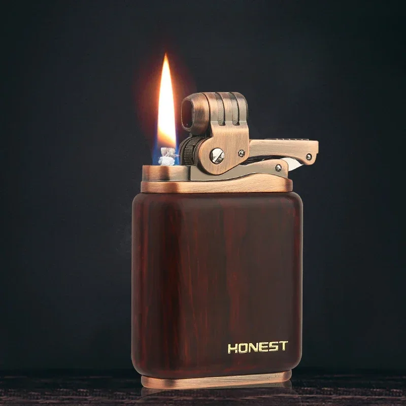 2024 New HONEST Sandwood Kerosene Windproof Lighter Old Vintage Knot Kerosene Lighter Smoking Accessories Men\'s Gift Tool