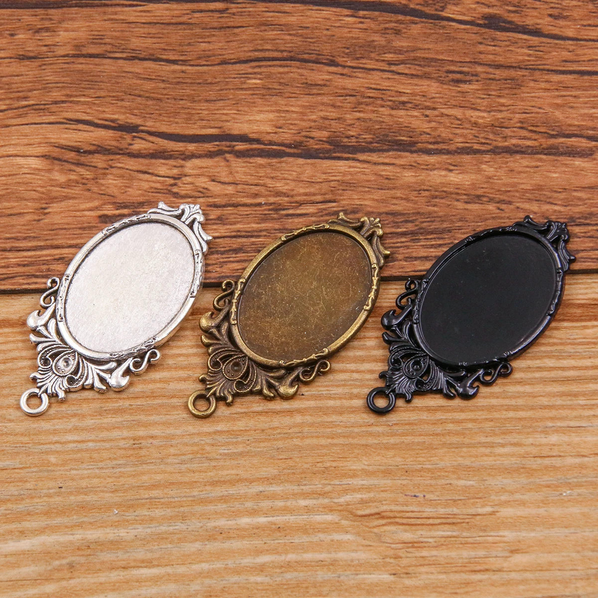 10Pcs 18*25mm Inner Size 3 Color Metal Alloy Simple Oval Cabochon Flower Pendant Setting Jewelry Findings