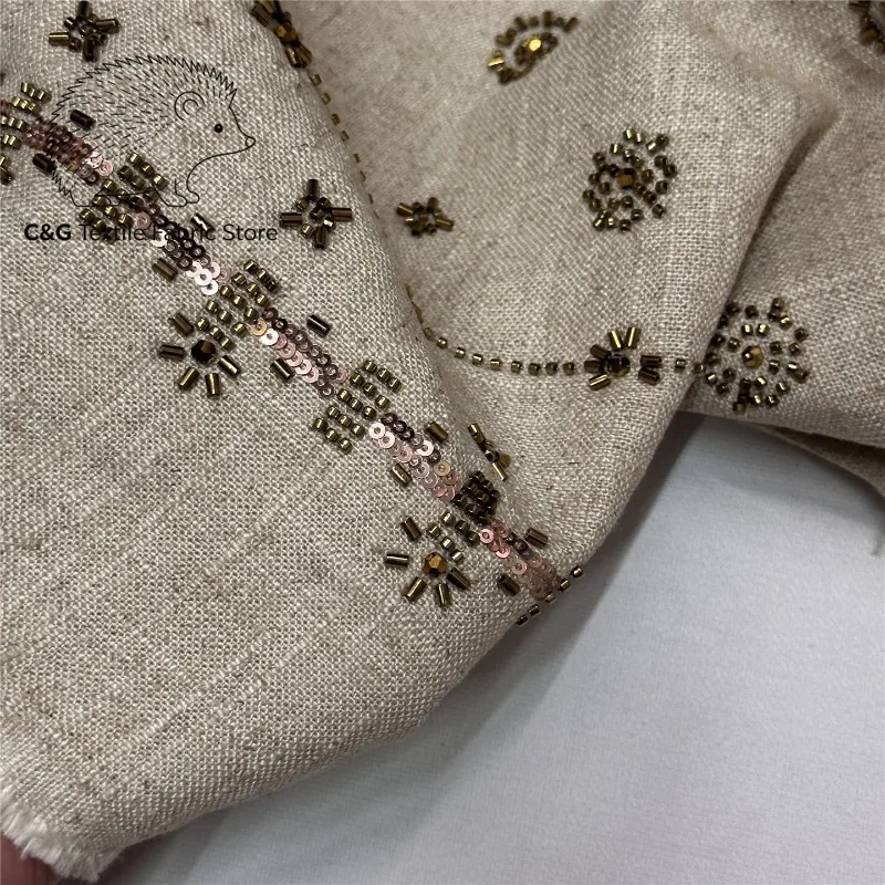 Linen Fabric Beaded Embroidery Floral Ethnic Breathable Blouse Dress Costume Hanfu Qipao Garment Sewing DIY Material Wholesale