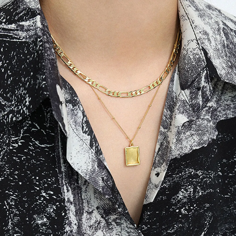 ANDYWEN 925 Sterling Silver Big Square Pendant Long Chain Necklace Rock Punk Jewelry 2020 Rock Punk Wedding Friendship Jewels view 4