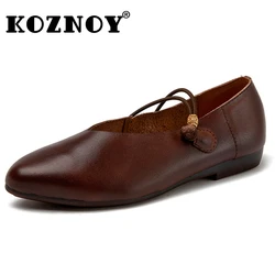 Koznoy 2cm naturalna krowa prawdziwa skóra elegancja płytkie mokasyny kobieta wygodne z miękkimi podeszwami luksusowe mieszkania letnie damskie buty w stylu etnicznym