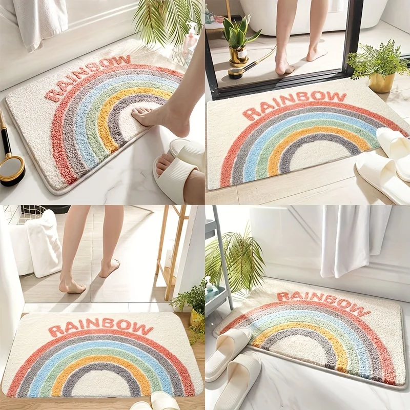 1pc  Pattern Furry Bathroom Rug, Cute Decorative Floor Mat, Absorbent Non Slip Bathtub Carpet, Entrance Welcome Mat, Bathroom Ac