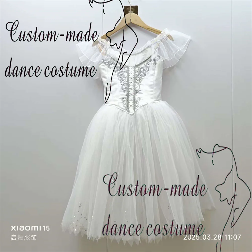 Elegante tamanho personalizado crianças meninas mulheres adultos dança desempenho usar trajes longos creme branco romântico ballet tutu vestido