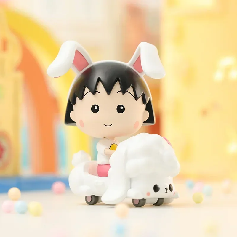 Urocze figurki z samochodami i zwierzętami Chibi Maruko-chan pudełko z niespodzianką zabawki do zabawy w niespodziankę pudełko urocze lalka Model na prezent urodzinowy dla dziewczynek