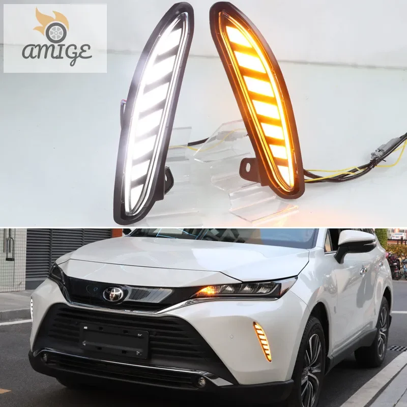 

LED DRL Daylights For Toyota Harrier Venza 2020 2021 2022 Dynamic Yellow Turn Signal Indicators Daytime Running Lamp Headlights