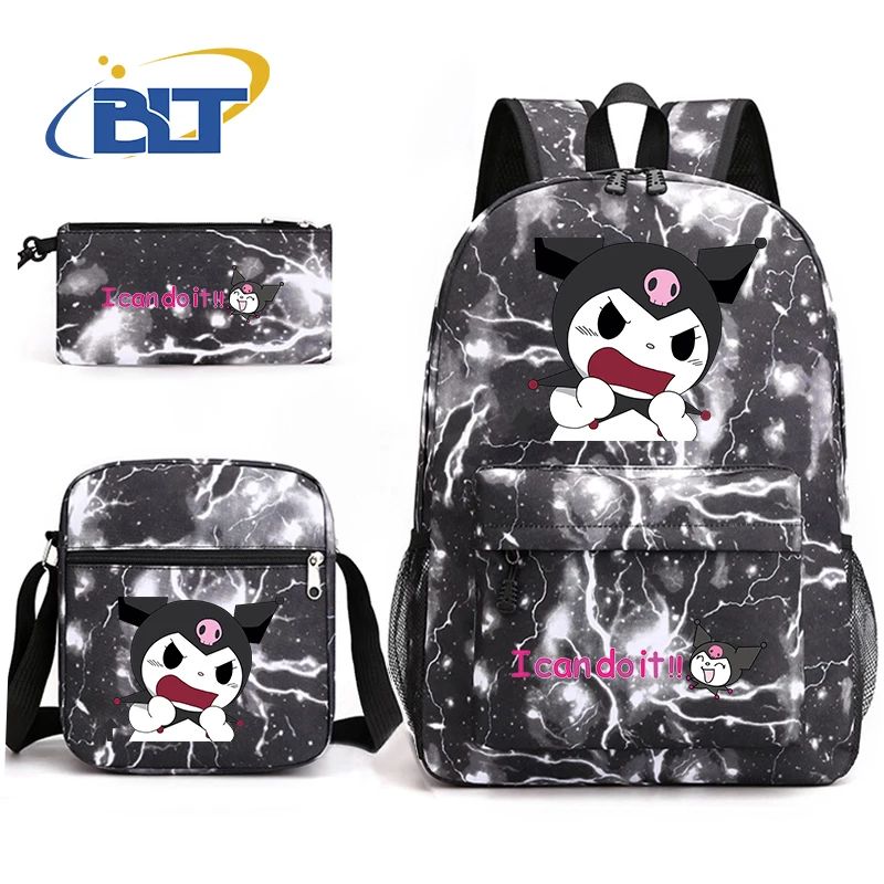 Kuromi printed girls school bag set zaino casual borsa a tracolla astuccio 3 pezzi set regalo per bambini