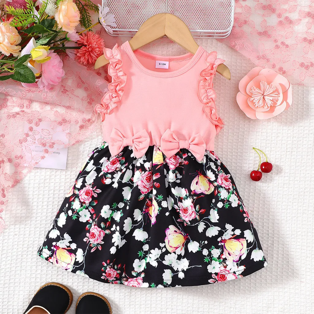 

1-3 Years Toddler Girl Fashionable and Sweet Dress Summer Sleeveless Double Bow Dress Baby Girl Birthday Party Princess Dress