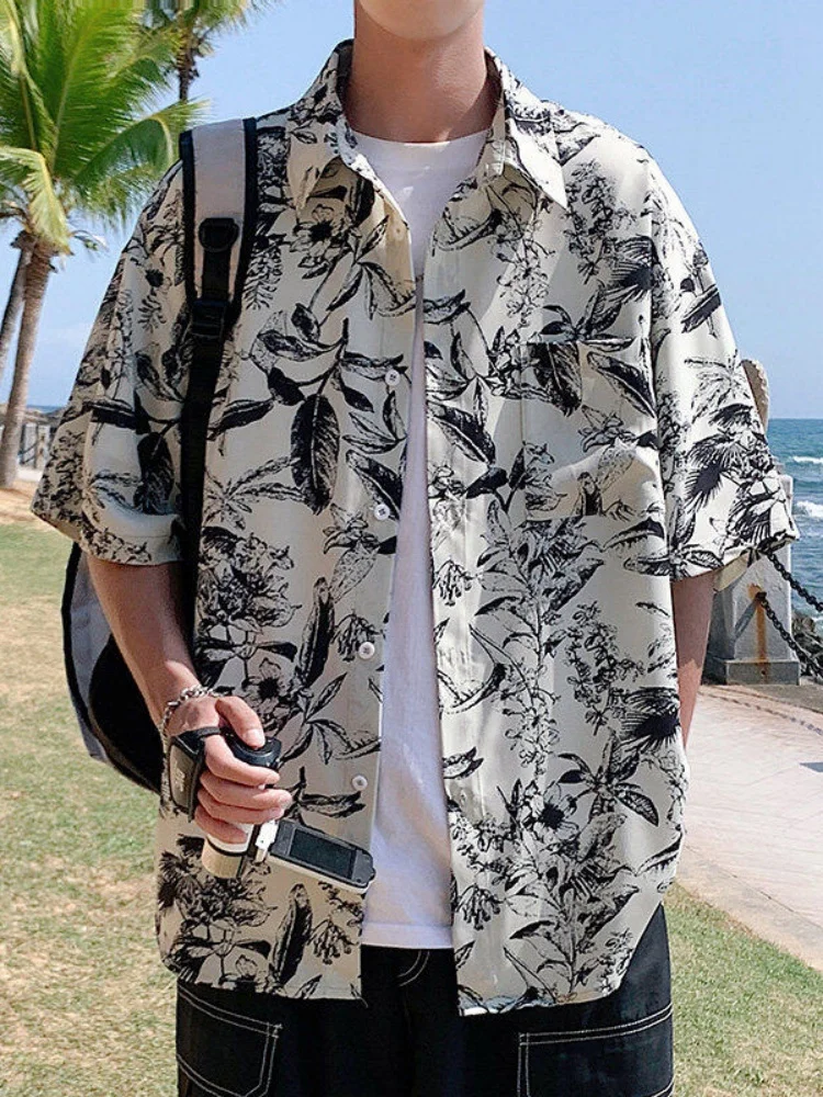 

Ice Silk Summer Thin ort Sve Beach irt Men's Casual Loose Fit Printed irt Youth Trendy Beach Vaion Top