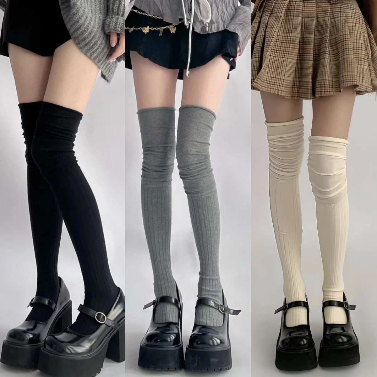 High-Tube Knee-Height Women's Socks Long Tube Leggings Protective Knee Pads Anti-Bacterial Treatment Cotton Polyester Blend