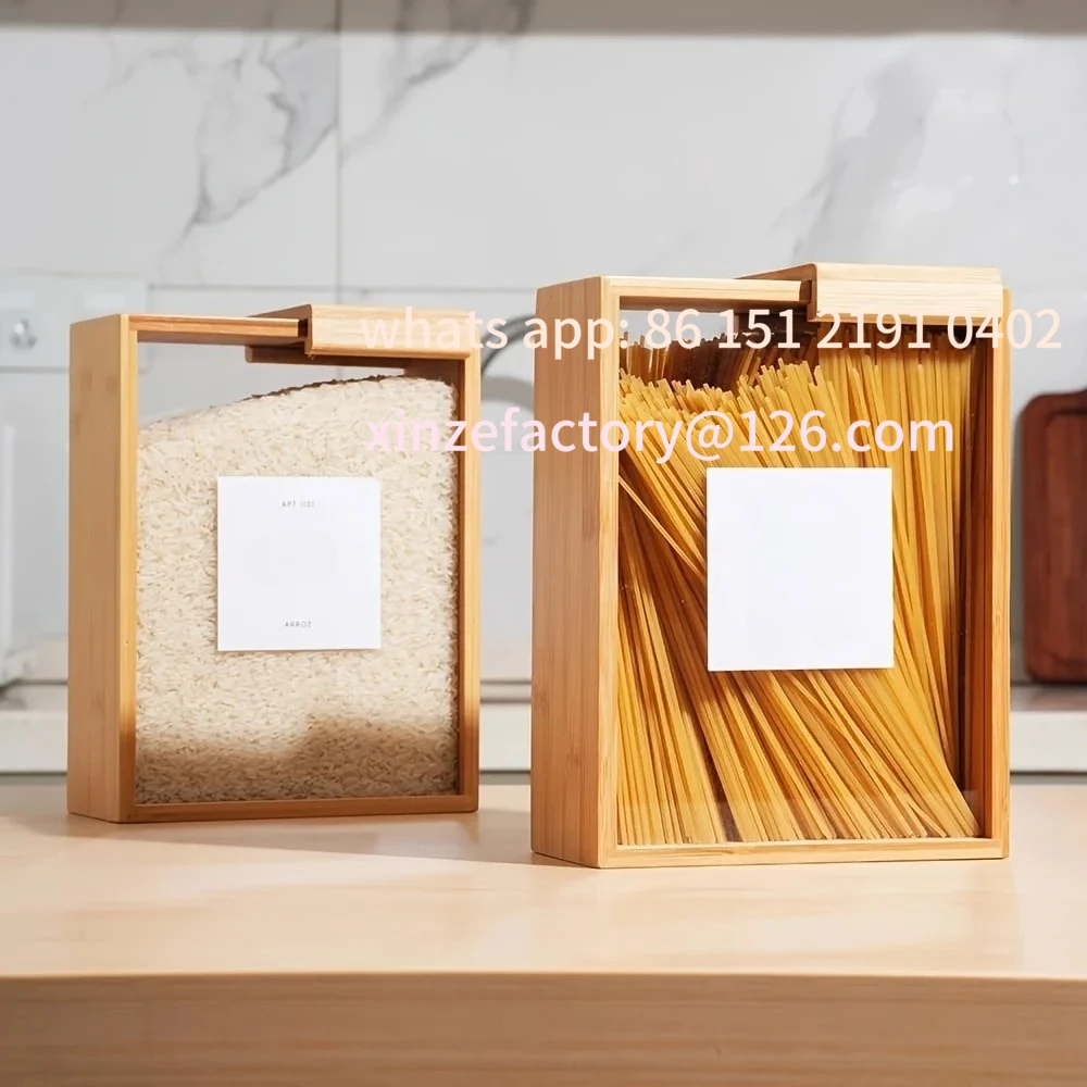 

Customizable 1Pc Bamboo Wood Food Dispenser Cereals | Sealed Pantry Storage Container with Clear3L- Kitchen Organizer for Pasta