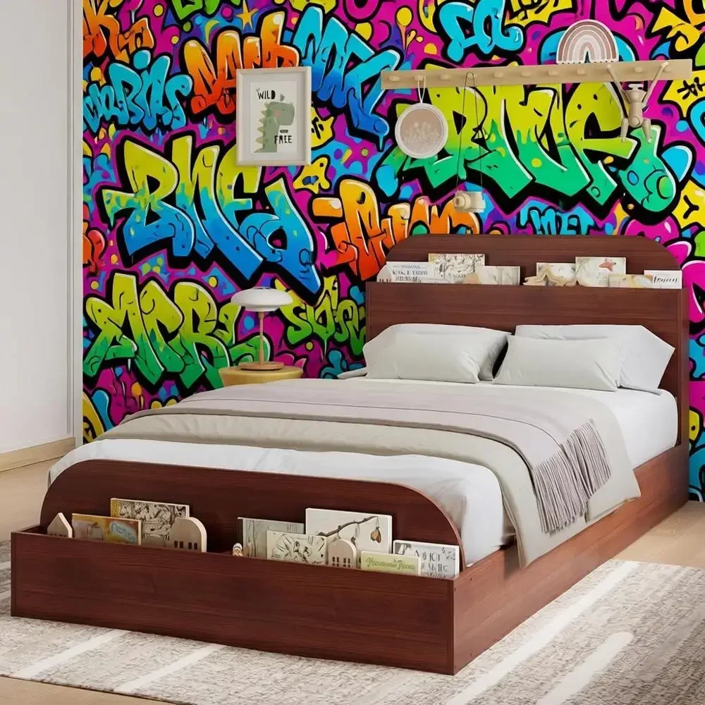 

Garvee Twin Bed e with board & ootboard – Low Platorm Kids Bed, Wooden Twin-loor Design, Noise-ree, No Box Spring Needed,