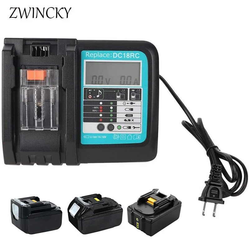 ZWINCKY inteligentna ładowarka baterii DC18RC szybka ładowarka litowo-jonowa z ekranem LCD do Makita 14.4-18V BL1815 BL1415 BL1460