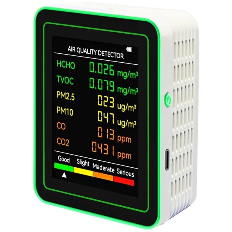 

Comprehensive Air Quality Inspector Analysis Measurement Device Detects CO2, Temperature, Humidity, TVOC, & Formaldehyde