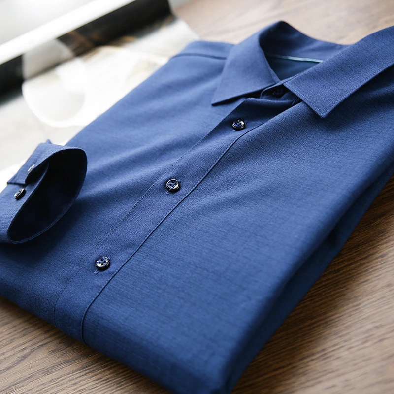 

Мужская рубашка с длинным рукавом, не требующая глажки, с флисовой подкладкой, с воротником-стойкой, повседневная, деловая, осенне-зимняя, с защитой от морщин