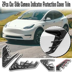 2Pcs for Tesla Model 3 Y Car Side Camera Flanks Covers Spoiler Dust Cover Carbon Fiber Car Side Wing Panel Cover Accessories