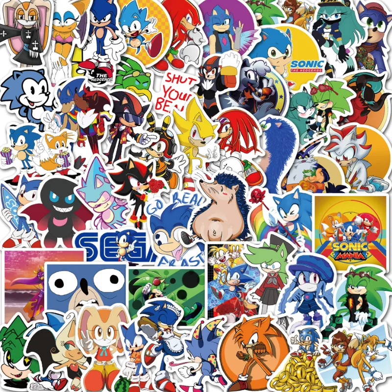 50 Teile/satz Cartoon Sonic Aufkleber Igel Anime Spielzeug Cartoon Graffiti Aufkleber für Wasser Flasche Laptop Gepäck