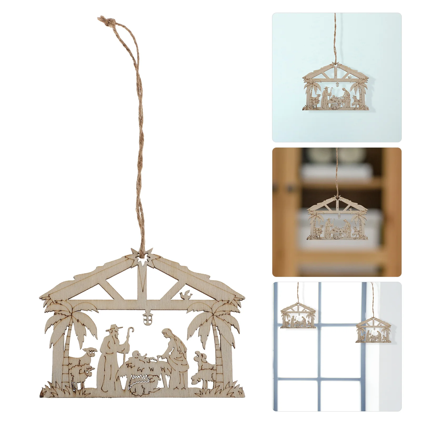 

10Pcs Small Wooden Nativity Scene Ornaments Set Rustic Christmas Decor for Tree Wall Home Decoration Craft Hanging Pendant Xmas