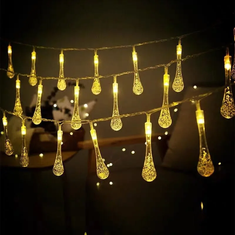 LED Water Droplet Lights String Outdoor Waterproof Garden Camping Wedding Party Holiday Decoration Battery Powered Fairy Light