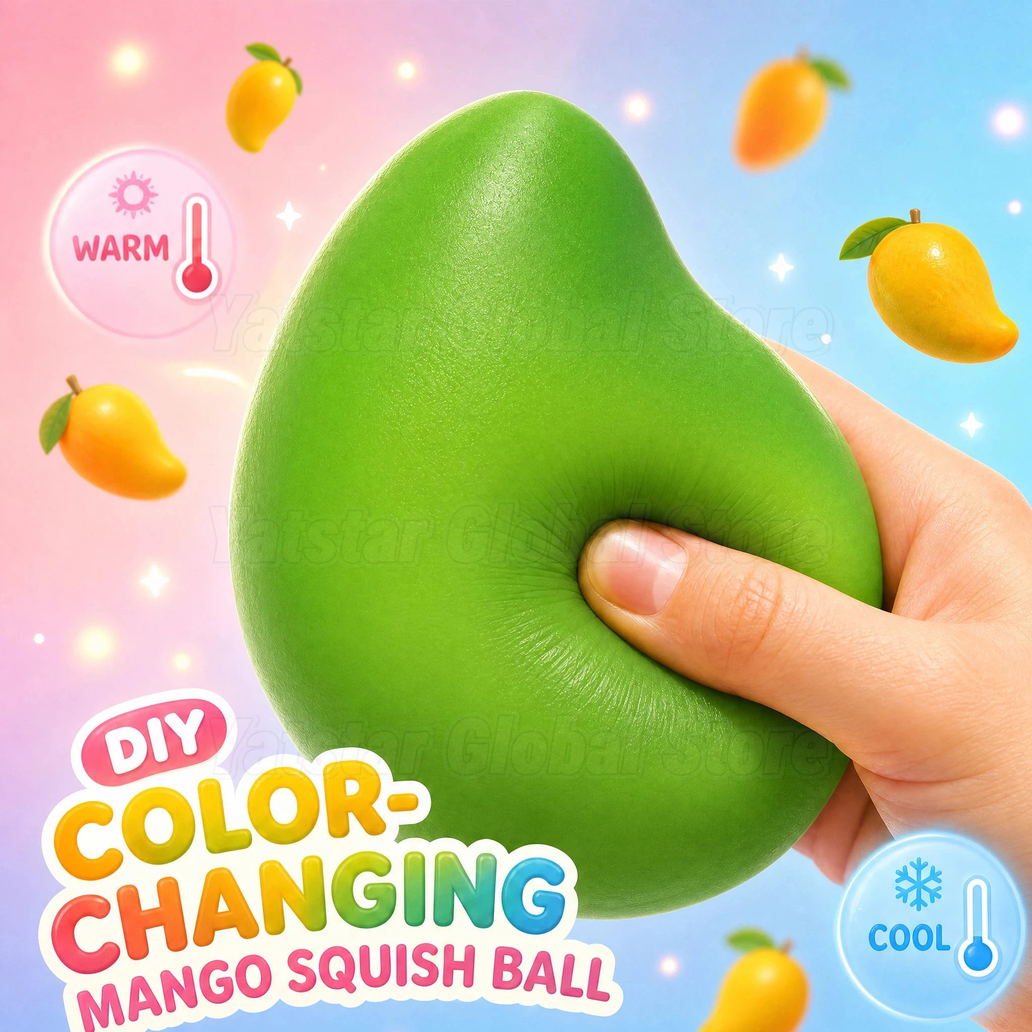 

New Color Changing Mango Squishy Stress Ball Soft ASMR Sensory Squeeze Fidget Toy Anti-Anxiety Decompression for Kids Adults