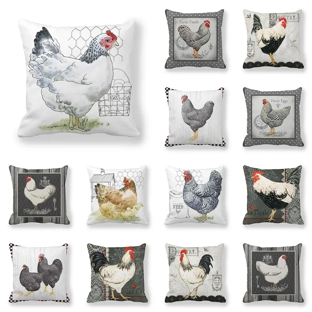 Interesting Hen Cock Print Pattern Cushion Pillow Cover Home Living Room Sofa Decoration    45X45cm