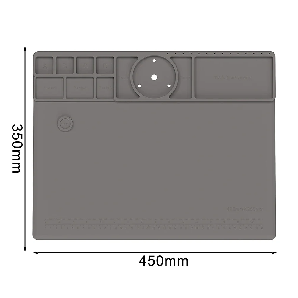 TE-711 Silicone Work Mat for Electronics Repair Stations Supporting Soldering Iron Resting Zones and Component Sorting Areas