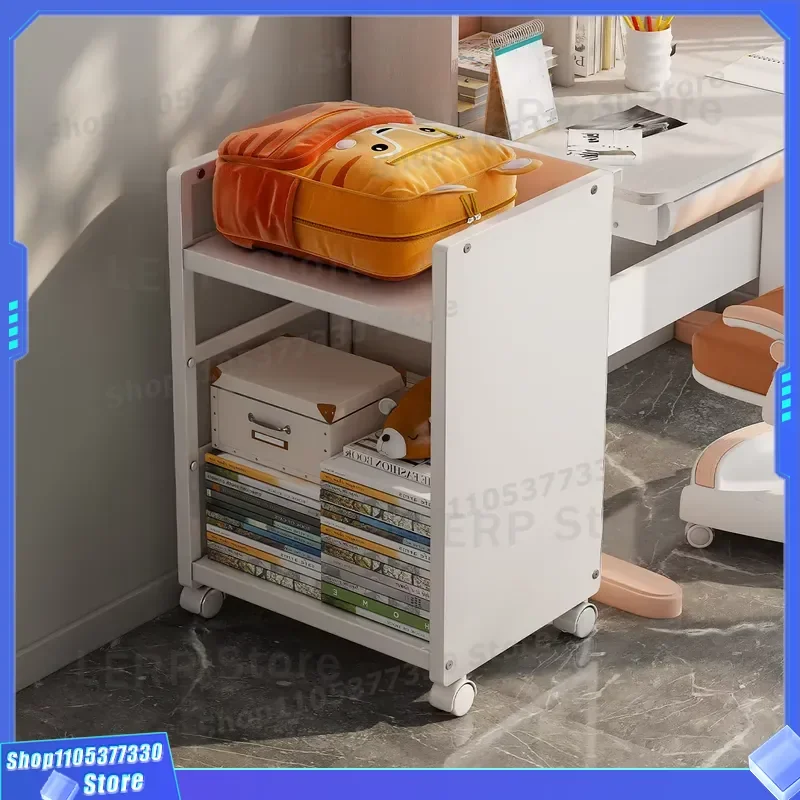 Modern Metal File Rack with Wheels Adjustable 2 Tier Storage Shelf for Office Bedroom Book Toy Backpack Organizer Removable