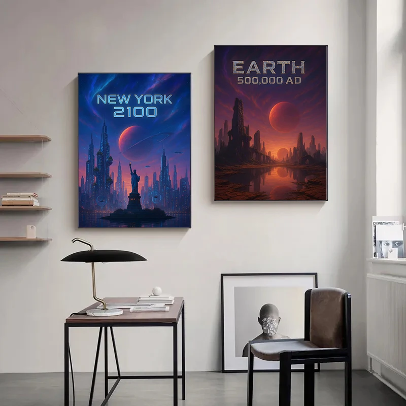 Visions Of Tomorrow Posters Futuristic New York 2100 Earth Modern Prints Canvas Wall Art Pictures Office Home Living Room Decor