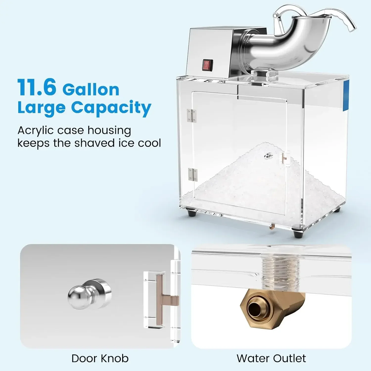 Máquina de hielo raspado comercial COSTWAY, trituradora de hielo de acero inoxidable de 440 libras/H con interruptor de encendido/apagado de seguridad