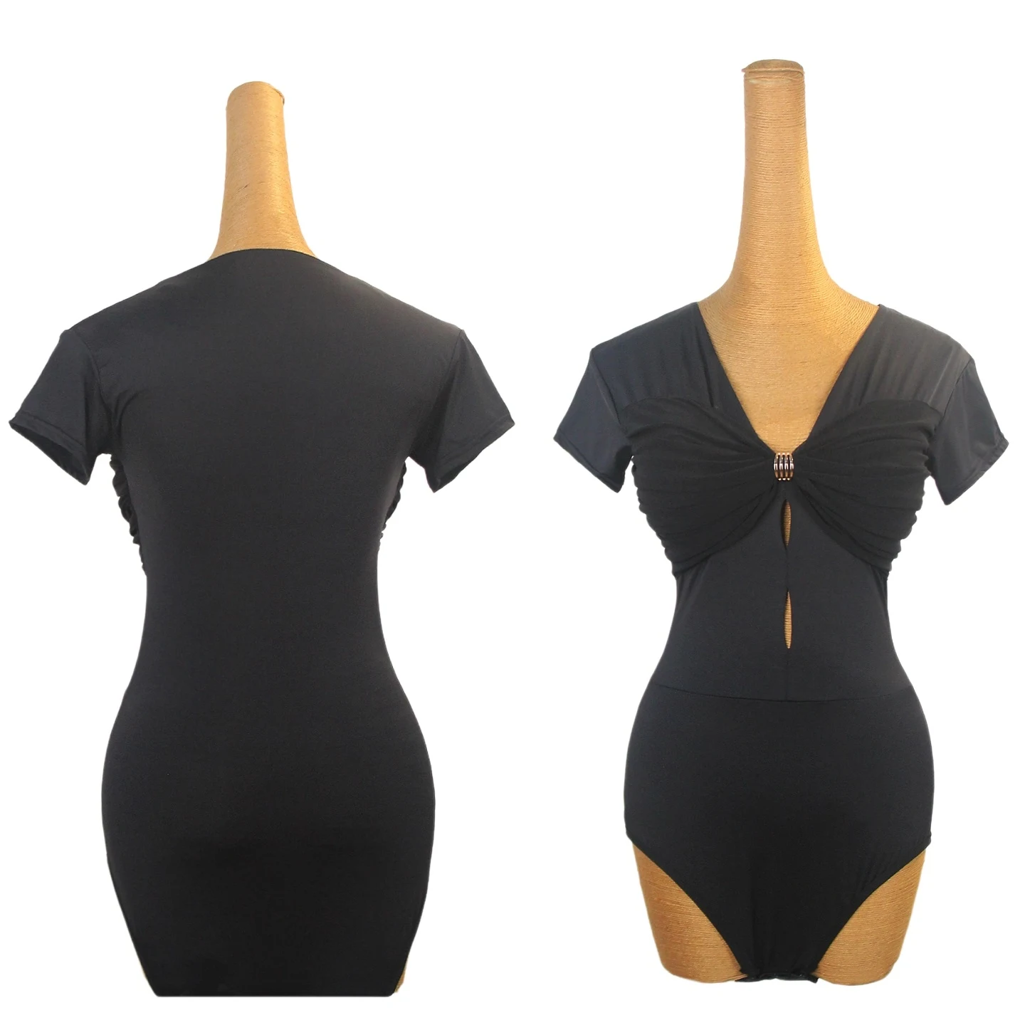 Latin Dans Kleding Vrouwen Korte Mouwen V-hals Maillots Volwassen Zwart Latin Tops Rumba Ballroom Dans Praktijk Kleding DNV24926