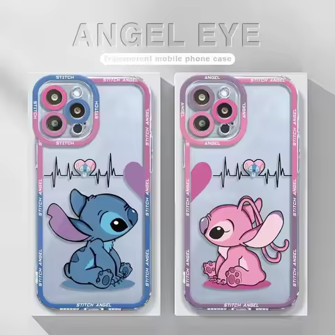 Disney Love Couple Angel Stitch Phone Case For Samsung Galaxy S24 S23 S22 Ultra S21 S20 FE Note 20 10 Plus A15 A25 A35 A55 Funda