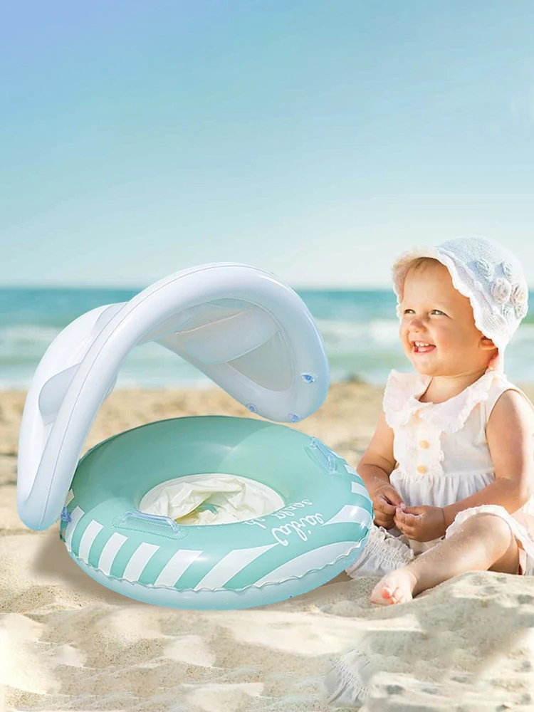 Anneau de bain pour bébé avec pare-soleil, Tube flottant étanche avec poignées et siège, anneaux de piscine pour garçons et filles