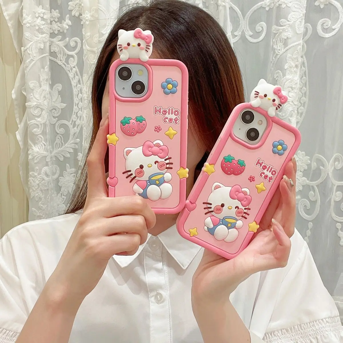 

Чехол для мобильного телефона Sanrio Cute Hello Kittys Apple 15, новый стиль, силиконовый чехол с милым сердечком для девочек, все включено, защитный чехол