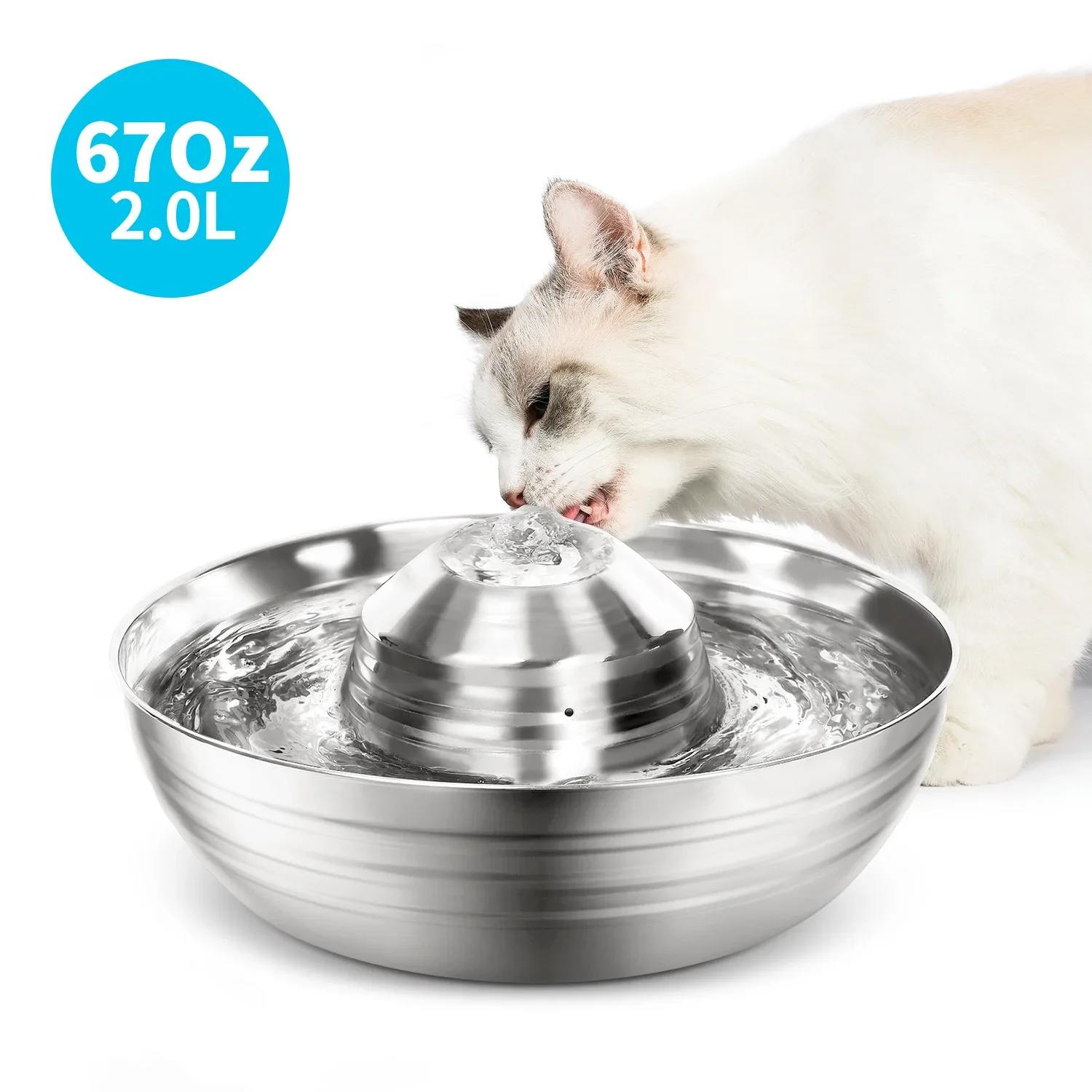 Fuente de agua para perros y gatos, bebedero de acero inoxidable para mascotas, para gatos, perros pequeños, 2L, bebedero automático ultrasilencioso para perros