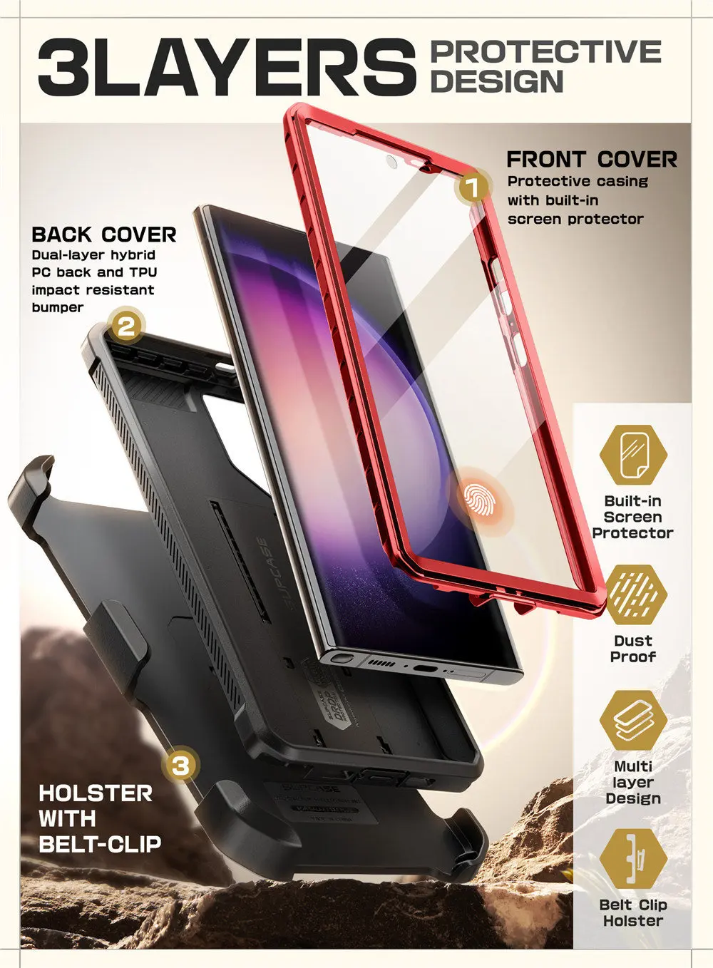 For Samsung Galaxy S24 Ultra Case 2024 SUPCASE UB Pro Full-Body Dual Layer Rugged Belt-Clip Case with Built-in Screen Protector