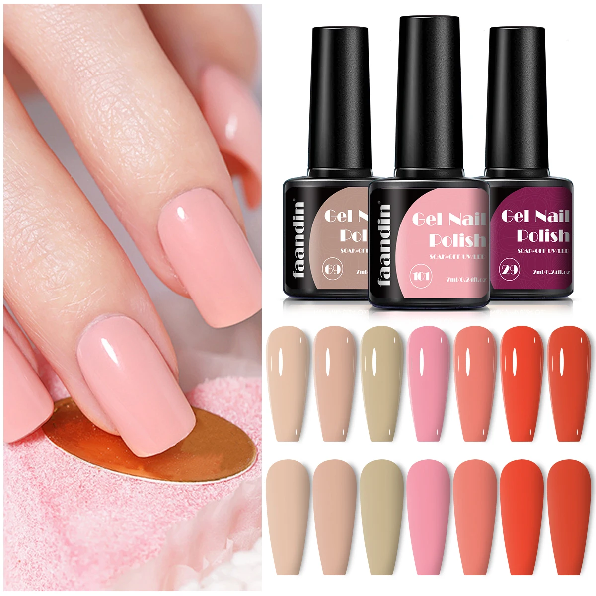 Faandin 3Pcs/Set 7ml*3 Pieces, Thicker Application for Better Results, Full Color, Solid Color Gel Nail Polish Set, Perfect Gift, Strong and Long-Lasting, Not Easy to Fade, Easy to Apply Removable Nail Polish Gel, Essential Item for Proms, Parties, Art Salons, Wholesale Nail Polish Gel for Nail Salons