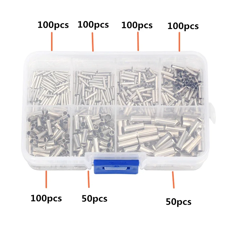 600Pcs Uninsulated Copper Terminal Bootlace Ferrules Cord End Electrical Cable Crimp Terminals For 0.5-6.0mm2