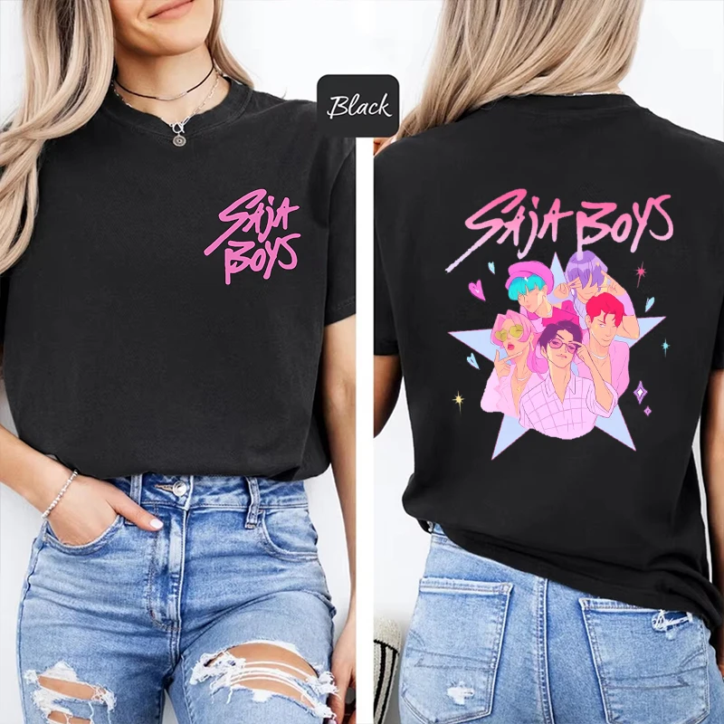 

New Saja Boys Print T Shirt Short Sleeve O Neck Loose Women Men Summer Cool T Shirt Anime Kpop Demon Hunters Tee Shirt Tops