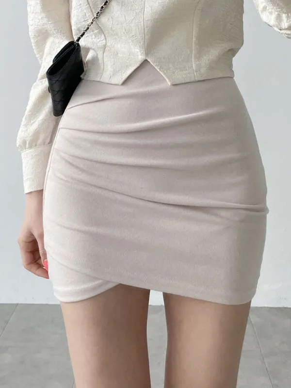 

Korean 2024 Spring/summer Version New Solid Slim Casual Short Skirt Women High Waisted Wrap Hip Pleated Elastic Mini Skirt WZYA