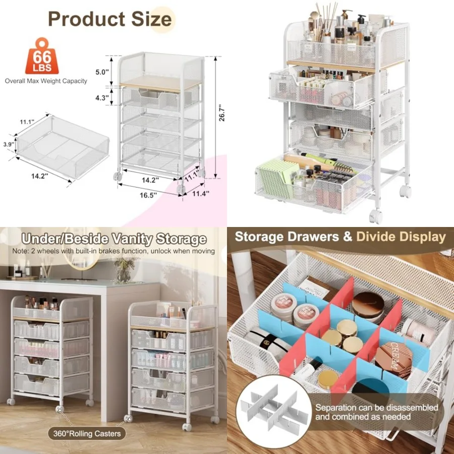 

Makeup Cart Organizer with, Large Floor Skincare Organizers, Vanity Storage Organizer Cosmetics Display Cases for Skin Care Per