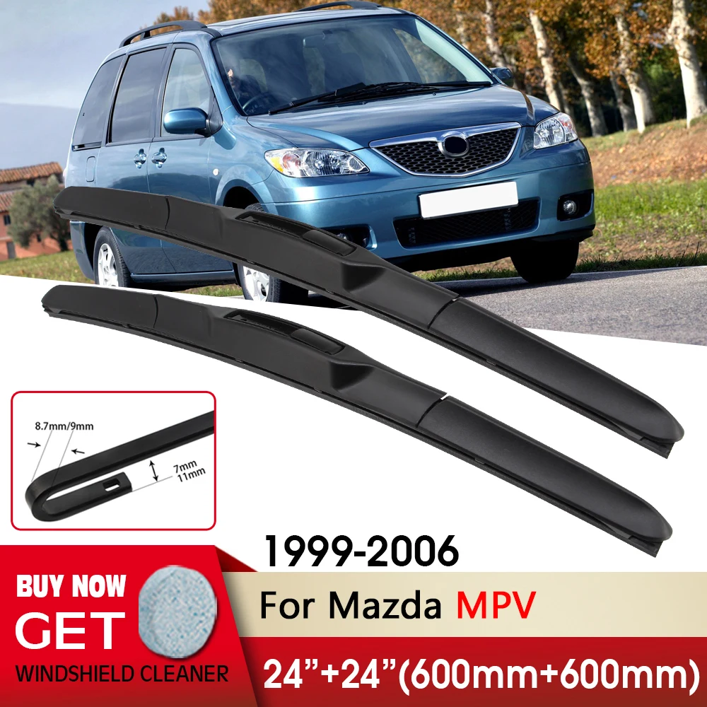 

Car Wiper RHD & LHD Front Wiper Blades 24"+24" For Mazda MPV 1999-2006 Fit U Hook Arm Windshield Windscreen Front Window