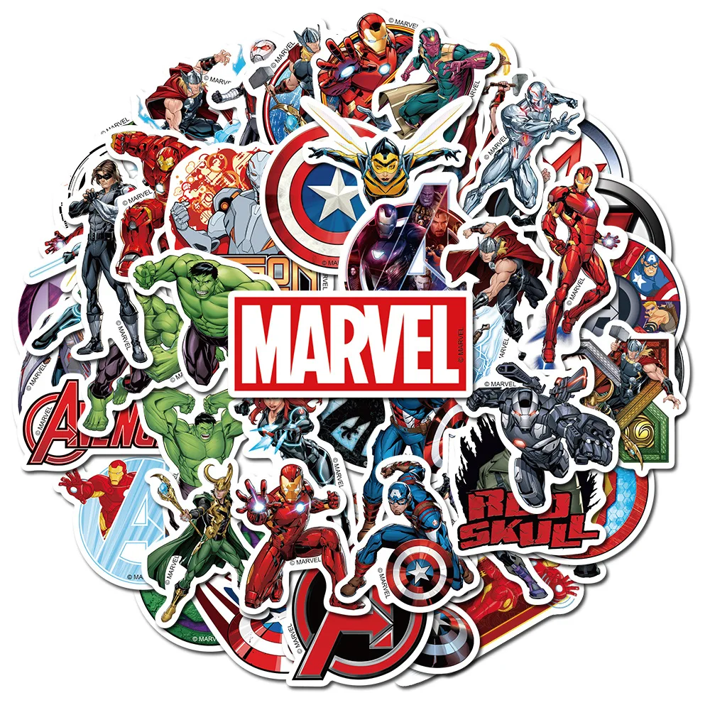 50pcs Marvel autocollants Anime Figure Iron Man Steve Rogers autocollant guitare ordinateur portable bagages planche à roulettes dessin animé Graffiti jouets