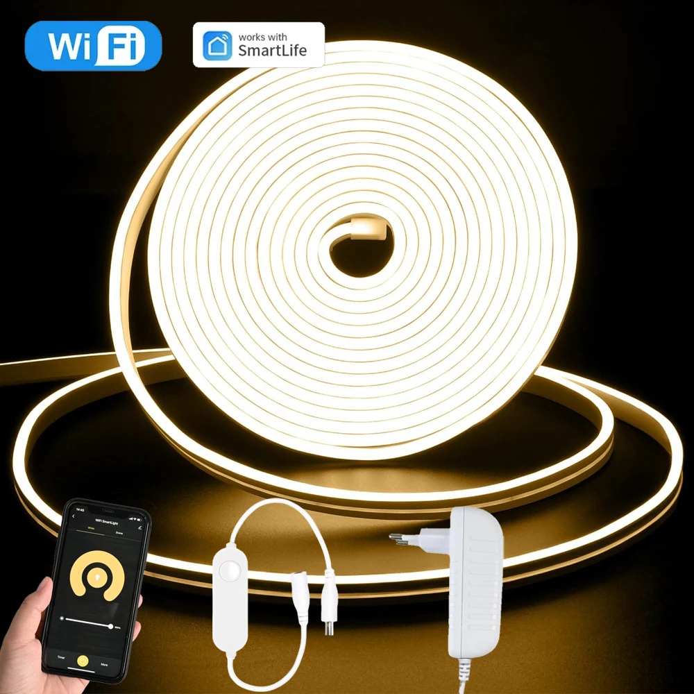 

Tuya WiFi неоновая светодиодная лента 12 В 1 м 2 м 3 м 4 м 5 м теплый белый водонепроницаемый светильник с регулируемой яркостью DIY для декора комнаты и вечеринки для Alexa Google Assistant