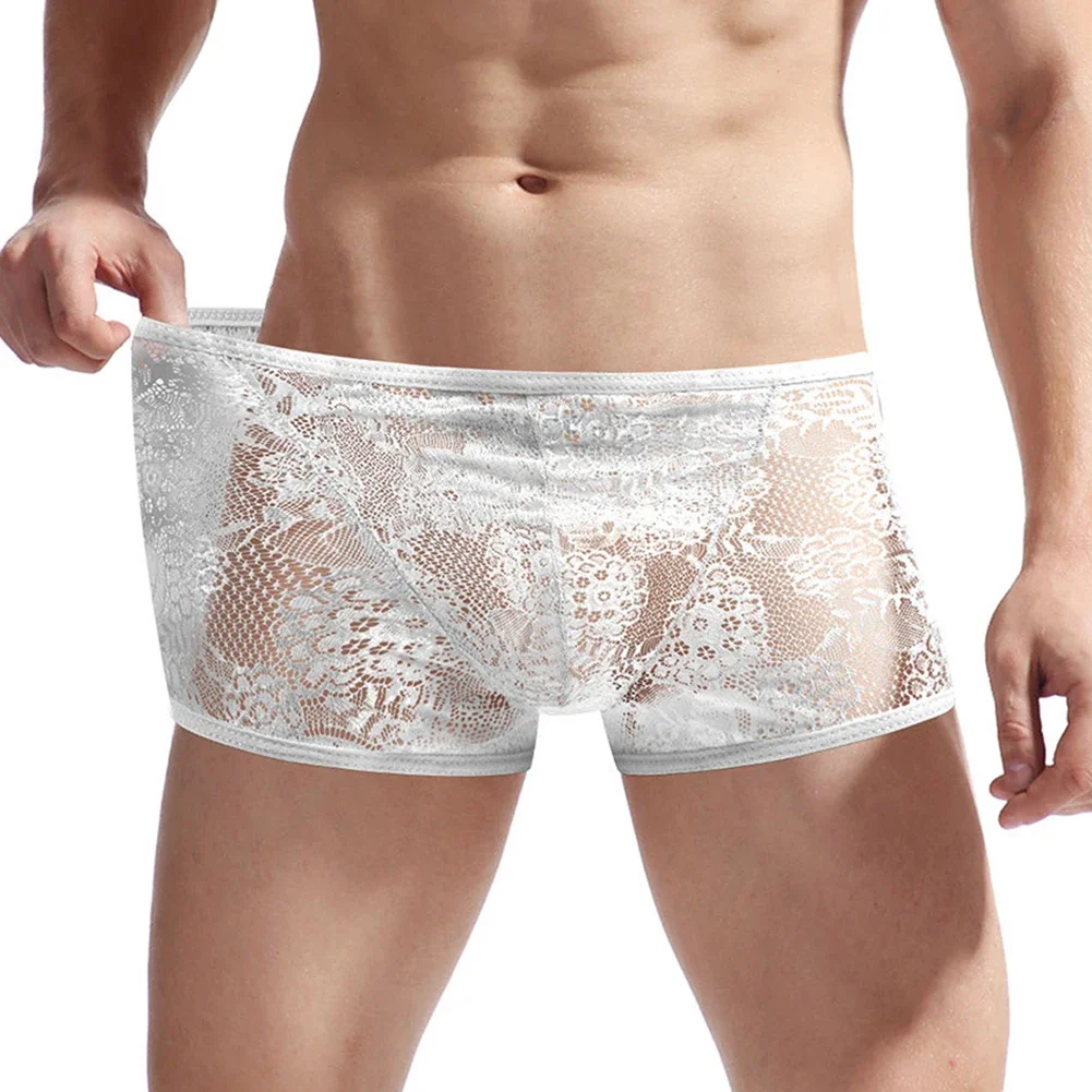 Mens Lace Sheer Briefs Seamless See-Through Panties Sleepwear Pouch Underwear Trunks See Through Underpants Erotic Lingeri