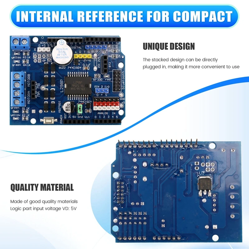 L298P DC Motor DC وحدة لوحة درع ، L298P ، 2A ، جسر H مزدوج ، اتجاهين ، Arduino UNO R3