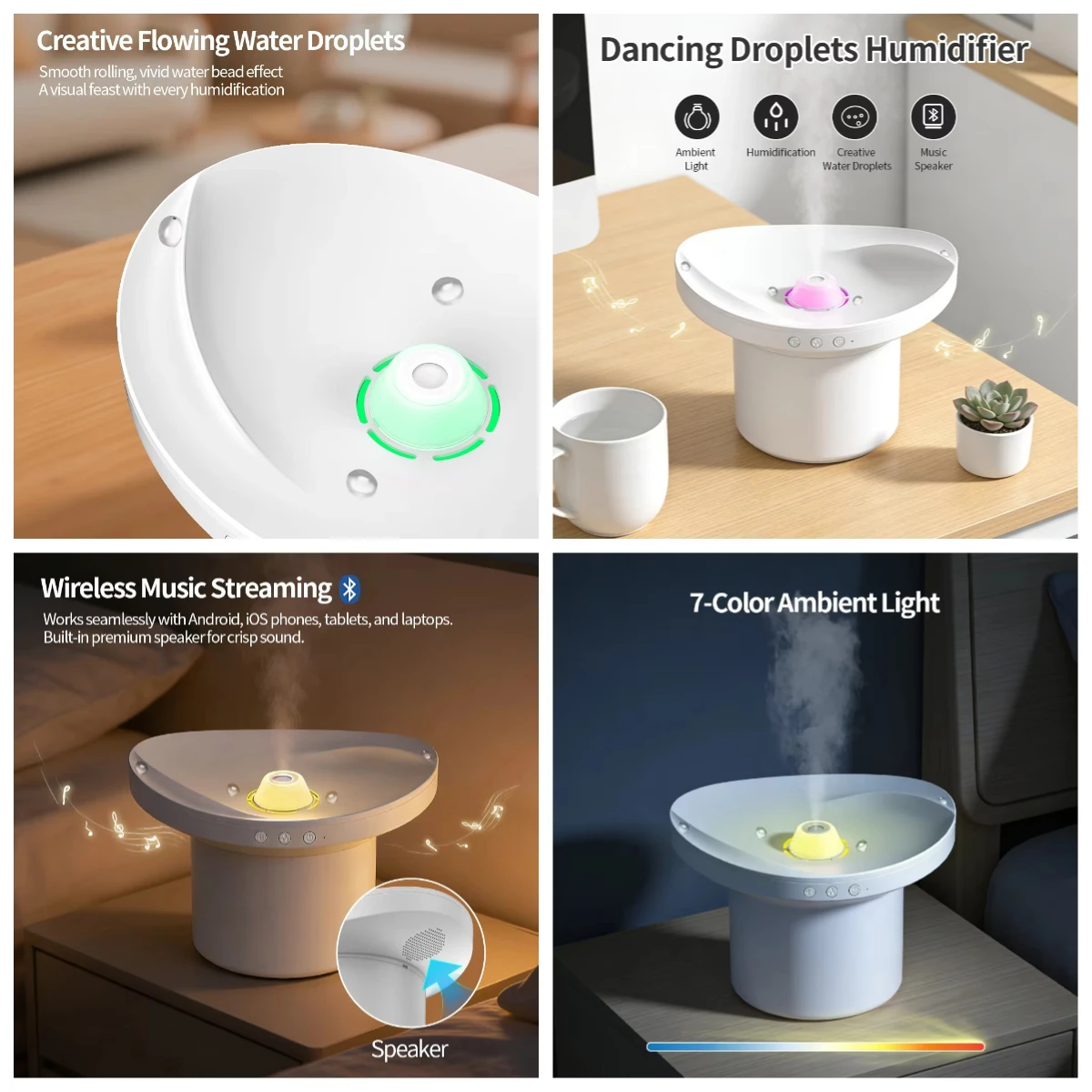 

Creative Water Dancing Droplets Humidifier, Portable Electric Air Humidifier with Night Light for Home & Gift