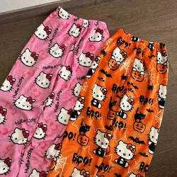 2024 Anime Sanrio Hello Kitty Y2k Sanrio pigiama pantaloni donna Kawaii lana Cartoon Casual Home Pants Halloween Household Dress