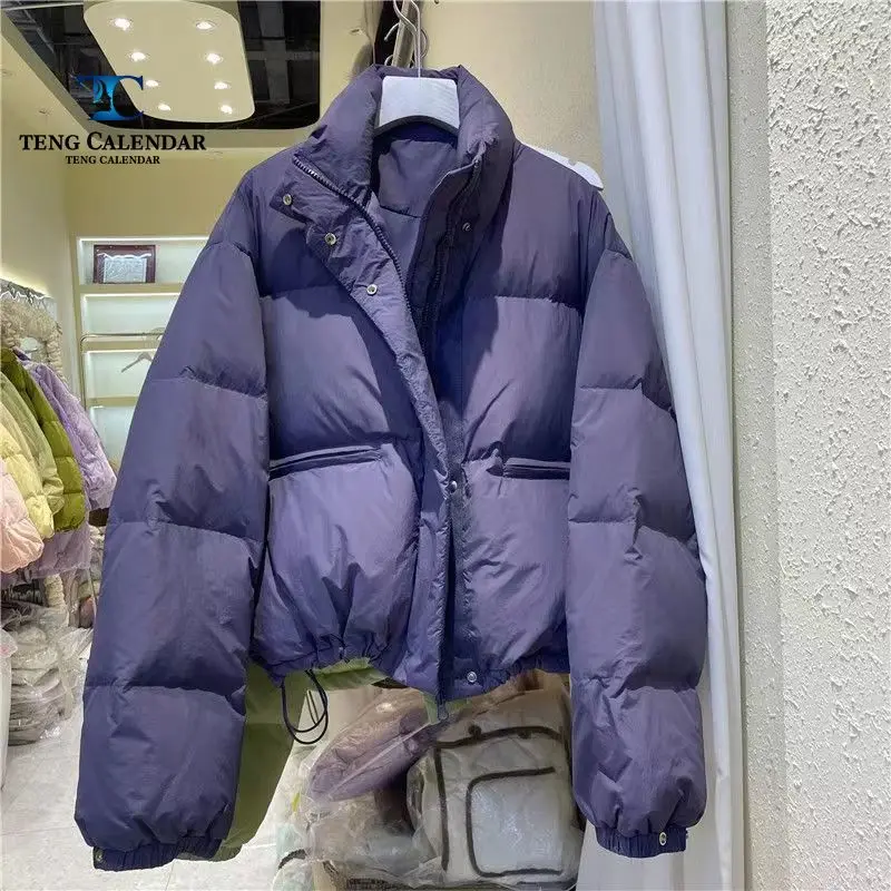 

Short Down Jacket, European Style Stand Up Collar Loose White Duck Down Bread Jacket, Women's Autumn and Winter New 2024