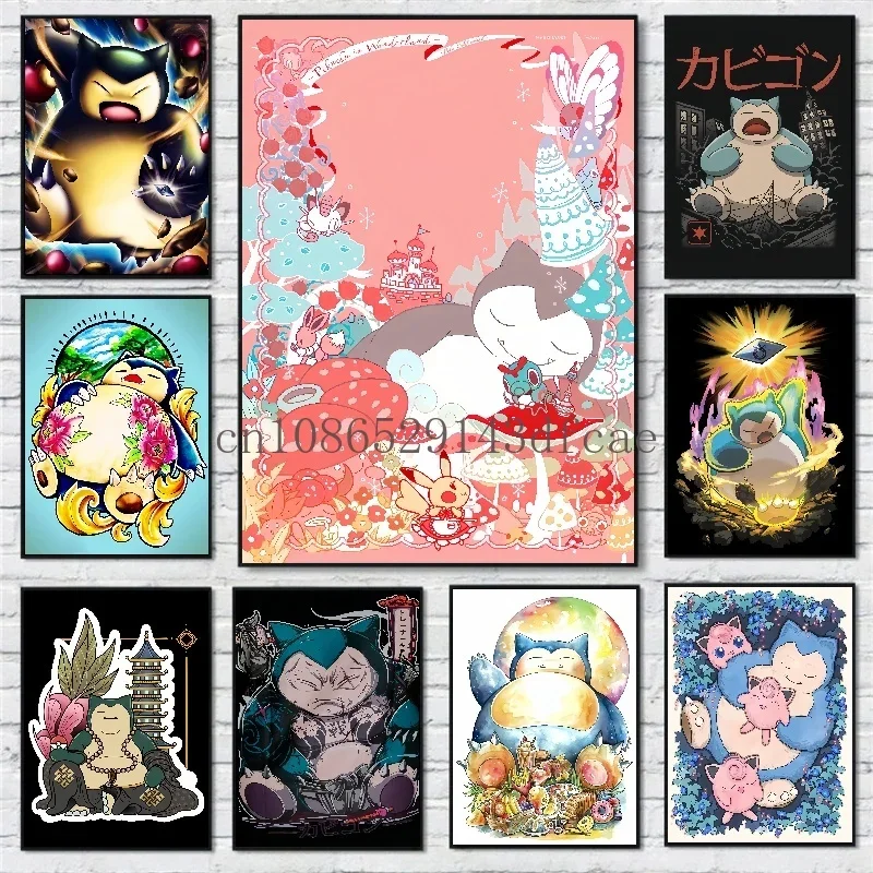 

Japanese Anime Peripheral Pokemon Poster Snorlax Picture Wall Art Watercolor Canvas Painting Modern Room Decor Kids Gifts