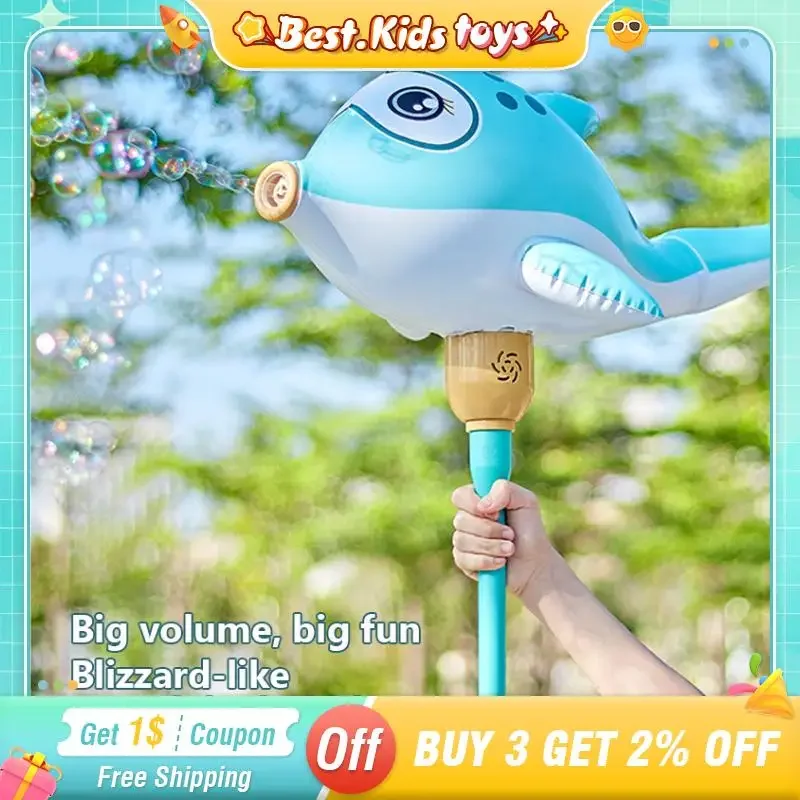 Electric Balloon Dolphin Bubble Machine LED Inflatable Handheld Kids Toy Non Leaking Bubble Gun Blowing Soap Maker Outdoor Game
